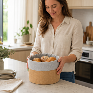 Natural Jute Bread Basket with 225 GSM Recycled Cotton Lining 24x20 cm Foldable Tabletop <b>Storage</b> Wholesale OEM Private Label - Product Image 4