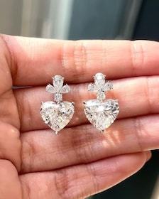 3CT <b>Heart</b> Lab Grown Diamond Drop <b>Earrings</b>, 14K White Gold Bridal Jewelry - Product Image 4