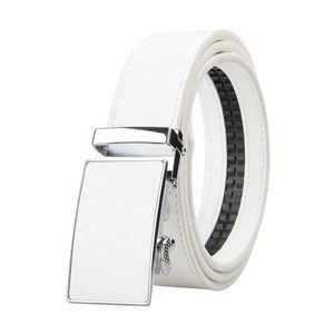 Cinturón Formal de Cuero Genuino Blanco con Hebilla Rectangular Plateada, Cierre Automático de Piel de Vaca Sólida - Product Image 5