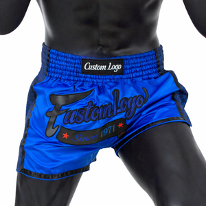 Shorts de Muay Thai de haute qualité, nouveaux, en satin bleu, shorts de kickboxing, coupe ajustée, shorts de boxe, vêtements d'entraînement, fabricant OEM. - Product Image 4