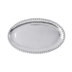 Luxury Decorative Metal <b>Tray</b> with Rose <b>Gold</b> Electroplated Designer Finish Handmade Modern Coffee <b>Serving</b> TrayRound Silver - Product Image 1