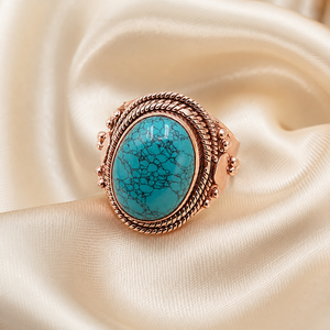 Bague en argent sterling 925 avec turquoise naturelle, plaquée or rose et or jaune, faite à la main, style bohème, ovale, ajustable - Product Image 4