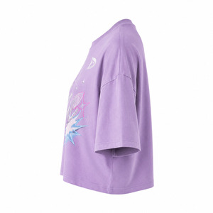Camiseta Corta Morada Oversize para Mujer, Manga Tres Cuartos, Estampado de Estrellas, Cuello Redondo, Corte Holgado, Primavera Verano, Algodón Jersey - Product Image 1