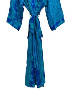 Robe kimono de luxe en soie patchwork, cache-maillot de bain, tenue de nuit, longue robe, kimono indien vintage fait main en soie de sari recyclée - Product Image 4