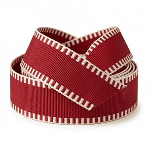 Cinta de grogrén roja y blanca de 25 mm de Neelkamal Industries, decorativa y tejida para lazos, envoltura de regalos, embalaje festivo y manualidades. - Product Image 2