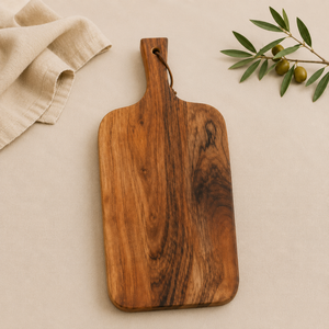 Planche à découper en bois d'acacia artisanale de qualité supérieure, grande et durable, avec poignée, pour viande, fromage et légumes - Product Image 4