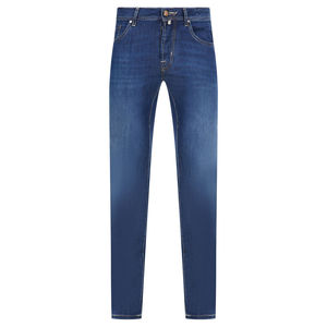 Wholesale New Fashion Men's Breathable Solid Washed High Elastic Straight Tube Fleece <b>Work</b> Denim <b>Jeans</b> - Product Image 2