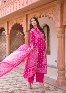 Twinfeet Women's Premium Pure Cotton A-Line Anarkali Traditional Quick Dry Kurti & Palazzo with Dupatta Suit Set - Product Image 2