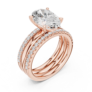 Rose Gold Lab Grown Diamond Engagement <b>Ring</b> <b>Set</b>, Round Cut Diamond, Pavé <b>Wedding</b> Band, Elegant Bridal Jewelry <b>for</b> <b>Women</b> - Product Image 3