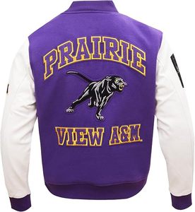 Chaqueta Varsity Morada y Blanca con Logotipo P Bordado y Parche de Pantera, Cuello Redondo, Ropa Deportiva Otoñal para Adultos - Product Image 3