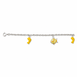 925 Sterling Silver Fish Charm <b>Anklet</b> with Yellow Enamel Accents High Polish Ocean Style Jewelry for Women Girls Daily Wear Gift - Product Image 2