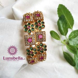 Green AD Vintage Brass Charm Bracelets with Zircon Pearl & Emerald - Product Image 1