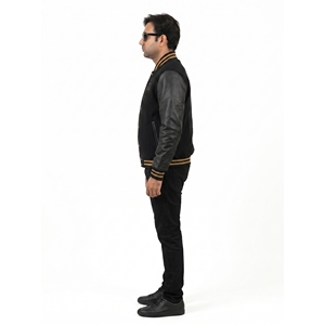 OEM Custom Premium Heavyweight Wool Melton Leather Sleeve Embroidered Loose Varsity <b>Jacket</b> <b>Men's</b> Oversized Streetwear 3XL PU - Product Image 3