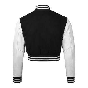 Womens Cropped Varsity Coat <b>Leather</b> Sleeve Baseball <b>Jacket</b> Supplier Wholesale USA - Product Image 2