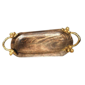 Vintage Design <b>Wooden</b> <b>Serving</b> <b>Tray</b> Elegant Food <b>Serving</b> <b>Tray</b> With Leaf Embellishment Handle Perfect For Home Decor In Good Price - Product Image 6