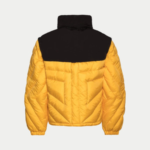Men's Color Blocking <b>Puffer</b> <b>Jacket</b> <b>Yellow</b> Black Stand Collar Zipper Closure Windproof Casual Winter Outerwear Thick Regular Fit - Product Image 2