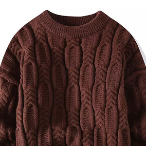 Pull en acrylique tricoté pour homme, couleur unie, col rond, manches longues, épais, coupe classique, ourlet et poignets côtelés - Product Image 3