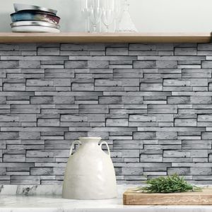 12 pz Peel Stick grigio chiaro da parete acqua resistente all'olio economico cucina arredo bagno per affitto a parete - Product Image 2