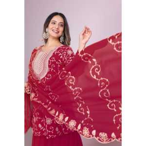 Conjunto elegante de mujer de diseño Georgette Sharara con bordado Dupatta - Product Image 6