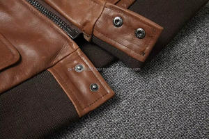 Blouson aviateur A2 vintage vieilli pour homme en cuir véritable ciré avec revers, en cuir de vachette pleine fleur jaune - Product Image 2