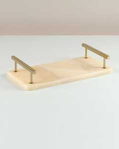 Top Design Modern Rectangle Marble <b>Serving</b> Plate with <b>Gold</b> Handles Minimalist Design Durable Dish Export Quality - Product Image 3