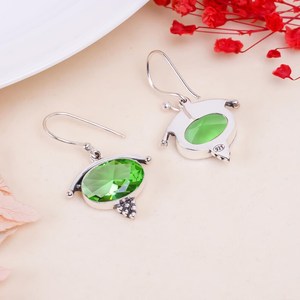 Boucles d'oreilles en améthyste verte, forme ovale, en argent sterling 925, style vintage, bijoux faits à la main, cadeau pour femme - Product Image 2