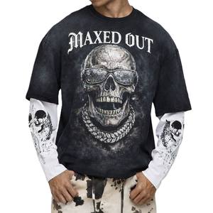 Wholesale Customized Layered Contrast Sleeve <b>Men</b>’s T-<b>Shirt</b> Mineral Wash Graphic Streetwear OEM Private Label Bulk Factory - Product Image 1