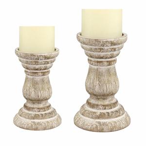 Juego de 2 Portavelas de Madera Antigua Blanca Hechos a Mano de Alta Calidad, Cilindros de Madera para Decoración Navideña - Product Image 4