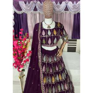 Lehenga Choli en polyester brodé pour occasions spéciales avec travail de sequins - Product Image 3
