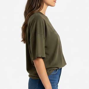 เสื้อยืดคอตตอน 100% แบบ OEM ODM สั่งทำพิเศษ ทรงหลวมไหล่ตก สำหรับผู้หญิง คุณภาพสูง สวมใส่สบาย ระบายอากาศได้ดี สีพื้น เหมาะสำหรับฤดูร้อน - Product Image 3