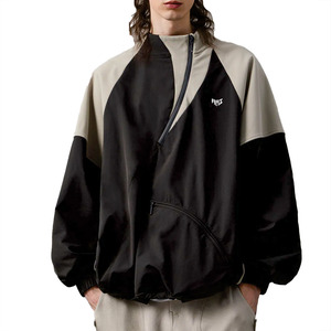 Unisex Oversized Windbreaker Pullover Asymmetric Zip Jacket Custom Panel Windbreaker Lightweight Streetwear Men's Jackets Supply - Product Image 1