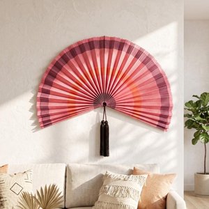 Éventail mural en bambou naturel, décoration rose tressée, éventail pliant, art mural, décoration bohème pour salon et chambre à coucher - Product Image 1