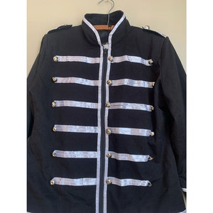 Dark <b>Jacket</b> Coat Black <b>Gothic</b> Rock Punk Moto Contrasting Trim Silver Buttons Wholesale 2026 - Product Image 3