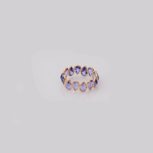 Anillo de Eternidad con Tanzanita Azul Natural en Corte Pera y Engaste de Bisel en Oro Amarillo Sólido de 18K, Anillo con Gema en Forma de Lágrima, Piedra de Nacimiento de Diciembre - Product Image 3