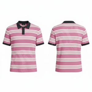 Polo rayé imprimé personnalisé à manches courtes en mélange de coton respirant, coupe ajustée, col polo, style décontracté et tendance pour l'été - Product Image 2