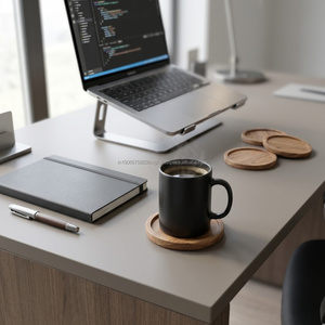 AG Elements <b>Solid</b> <b>Wood</b> Eco-Friendly Contemporary Round Coaster 4 Inch Office <b>Desk</b> Drink Mat Cup Base Workspace Protection Bulk - Product Image 2