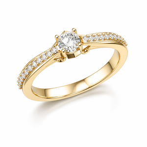Bague de fiançailles solitaire en diamant de laboratoire, double rangée pavée, or 14 carats |   Bague de mariage certifiée IGI, OEM personnalisée - Product Image 1
