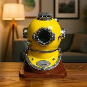 Réplica de Casco de Buceo Metálico Amarillo Vintage, Casco de Buzo Náutico, Decoración Steampunk Marítima, Coleccionable con Temática Oceánica para el Hogar - Product Image 2