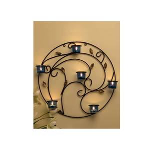 Porte-bougie mural en métal noir, design moderne, pour mariage, événements festifs, support à bougie en fer fait main pour décoration intérieure, table. - Product Image 1