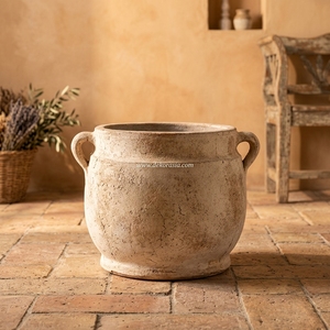 Pot à plantes artisanal en terre cuite rustique couleur crème, bol/bassin à large ouverture, vente en gros - Product Image 4