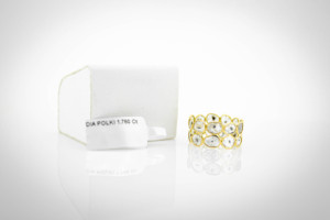 Natural Diamond Polki Double Row Eternity Band in Solid 18K Yellow Gold – Low Profile Organic Slice Diamond <b>Statement</b> <b>Ring</b> - Product Image 3