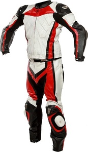 Men's Full Sleeve Motorcycle Racing <b>Suit</b> <b>Red</b> Black White Color Blocked Breathable All Seasons Leather - Product Image 3