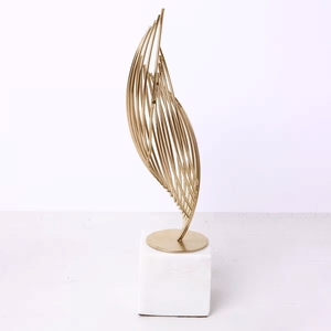 Modern Luxury Abstract Flame Metal Sculpture with Heavy White Marble Block Base for Living Room Coffee <b>Table</b> and <b>Console</b> Decor - Product Image 4