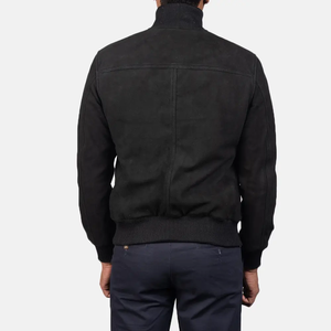 Chaqueta Bomber de Motocicleta Ligera, Informal y Transpirable, de Poliéster/Algodón Tejido Sólido Negro, con Cuello Alto y Cremallera, Manga Larga - Product Image 3