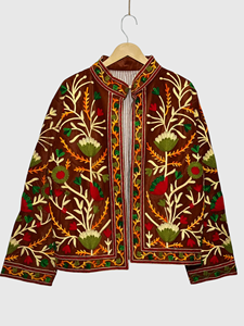 Floral Embroidered Velvet Jacket Mandarin Collar Full Sleeve Plus Size Women'<b>s</b> Prairie Chic Autumn Style - Product Image 4