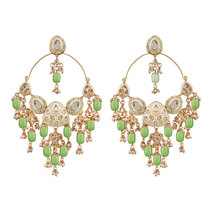 Boucles d'oreilles pendantes en alliage tendance, style Kundan Jadau Hyderabadi, avec perles, cristaux et strass, bijoux de mariage multicolores - Product Image 1