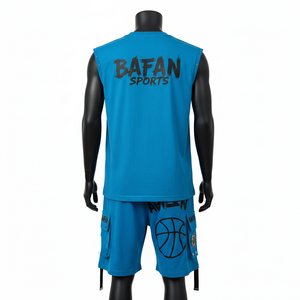 Conjunto de camiseta sin mangas y pantalones cortos para hombre, mezcla de algodón premium, felpa francesa, bolsillo cargo, estampado personalizado. - Product Image 2