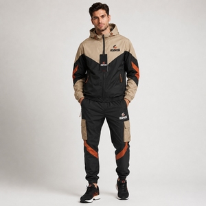 Ensemble de survêtement coupe-vent pour homme : veste à manches longues et pantalon à taille élastique – Confortable pour le sport en extérieur, l'entraînement et la course à pied - Product Image 4