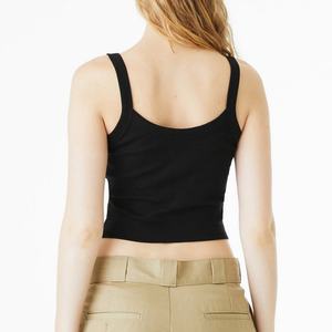 Women's Black Knitted Scoop Neck <b>Crop</b> Tank <b>Top</b> Minimalist Solid Color Short Length - Product Image 6