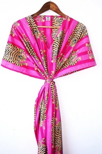 Robe kaftan ample en coton 100% imprimé au bloc, style bohème, longueur ras du sol, manches longues, pour les occasions décontractées, la plage et l'été. - Product Image 5